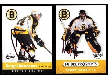 Lot Of 2 Boston Bruins Signed Cards Sergei Samsonov / Andrew Raycroft