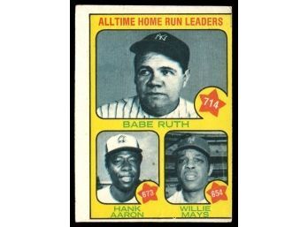 1973 Topps All-Time Home Run Leaders BABE RUTH HANK AARON WILLIE MAYS Card #1