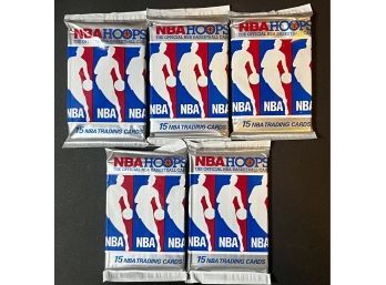 Lot Of 5 ~ 1990 NBA HOOPS BASKETBALL PackS Factory Sealed ~ Unopened