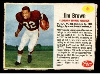 1962 POST FOOTBALL #61 JIM BROWN