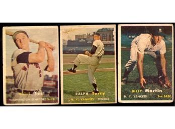 Lot Of 3 1957 Topps Baseball Martin / Terry / Yost