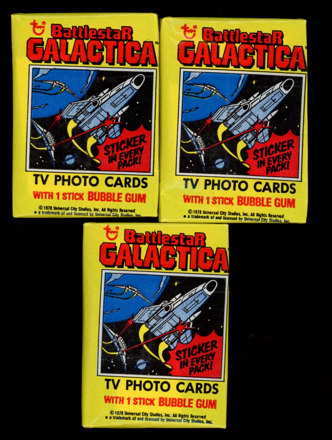 1978 TOPPS BATTLESTAR GALACTICA TRADING CARDS WAX PACKS (3) #22140