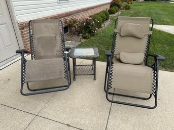 Folding Reclining Chairs Lot Of Two With Table Outdoor