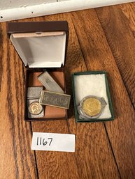 Money Clip Lot Of Four Silver Tone Coins
