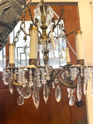Antique/Vintage Drippy Crystal Chandelier On Chain,  Hardwire, Bling!