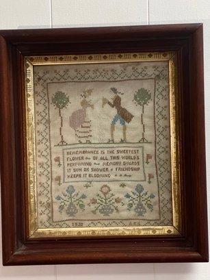 Antique Cross Stitch Sampler In Chunky Ornate Frame