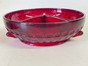 Vintage New Martinsville Moondrops Ruby Red Candy Or Service Dish With Lid