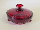 Vintage New Martinsville Moondrops Ruby Red Candy Or Service Dish With Lid