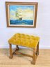 Classic Mid Century Tufted Bench Paired With A Lovely Original Oil Painting