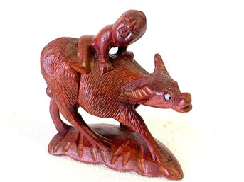 Small Carved Man On Boar, Unsigned