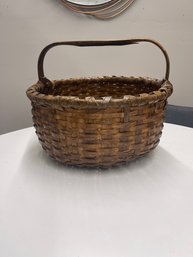 Vintage Market Basket With Staved Wood Handle