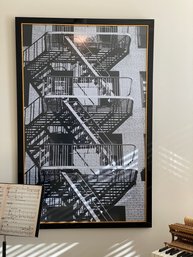 Oversized Black And White Vintage Photo Of Urban City Fire Escapes