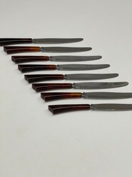 Mid Century Modern Tigers Eye Bakelite /stainless Steel Steak Knives, Set Of Eight