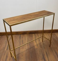 Contemporary Console/entry Table. Gold Metal Legs, Wood Top