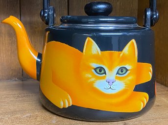 Vintage Orange Cat Enamel Teapot Designed By Martin Leman