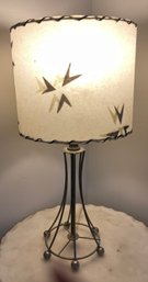 Mid Century Modern Brass Cage Lamp With Leather Strapped Fiberglass Shades. #2