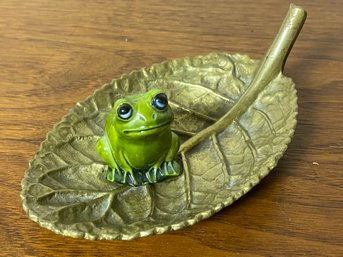 Fabulous 1948 Cloxenia Brass Leaf Tray And Cute Frog