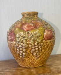 Large Old World Pottery Vase, Earthy Colors, Carvings