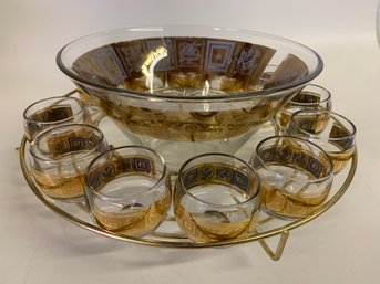 Roly Poly Mid Century  Punch Bowl Set With Brass Holder