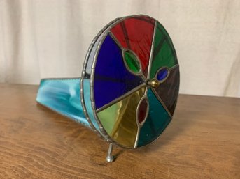 Vintage Hand Crafted Stained Glass Triangular Kaleidoscope Double Wheels