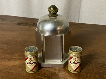 Vintage Metal Match Holder And Two Miniature Duke Beer Matches