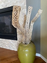 Heavy Chartreuse Vase Filled With Saguaro Skeletons Ribs