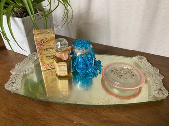 Vintage Vanity Mirror, Old Avon, Glass Coaster And Top For Waterglass