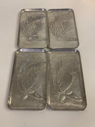 Set Of Four Everlast Forged Aluminum Embossed Trays With Pine Limb And Cones