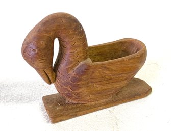 Unsigned Carved Wooden Duck Vessel About 4 Inches Long