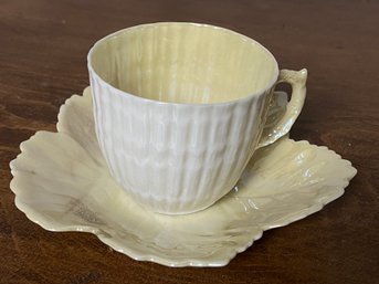 Belleck China Cup And Leaf Saucer