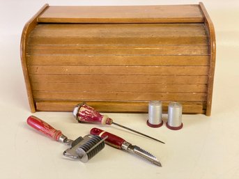 Tambor Door Breadbox And Vintage Kitchen Tools In Red