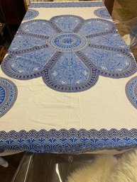 Beautiful Blue & White Tablecloth Approx. 88 X 77