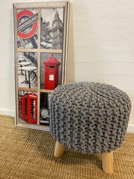 Cute Crochet Type Stool With Wooden Legs Paired With British Icon Print