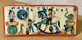 Vintage  Mid Century Watercolor Tin Circus Themed