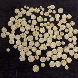Large Lot Of Little Carved Flowers From Vintage Plastic