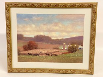 Classic Vintage Print Of American Farm With Nice Mat And Frame 21x17 Inches