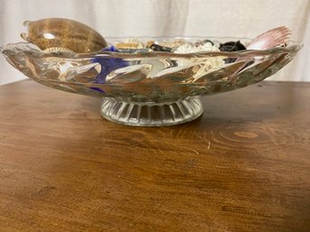 Large Glass Bowl Filled With Shells And More