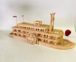 Amazing Steamer Boat Made Of Match Sticks 29x12x7 Inches