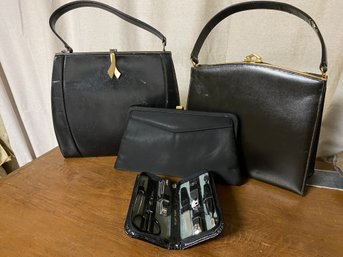 Vintage Hand Bags And Nice Travel Leather Manicure Set