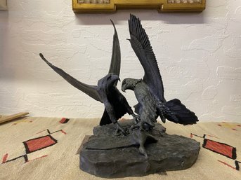 Large Metal Cast Sculpture Of Eagles Engaged