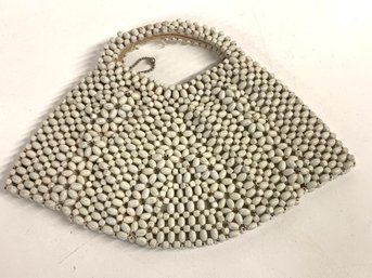 Vintage Beaded Purse / White / Wood Beads