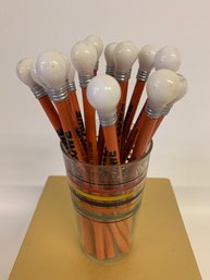 Vintage Glass With Lightbulb Pencils