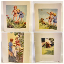 4 Vintage Prints From 1947 Used By Teachers Read-along On 2 Posters 19x15 Inches