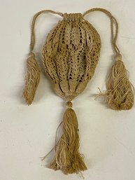 Vintage Crocheted Wrist Purse With Tassles