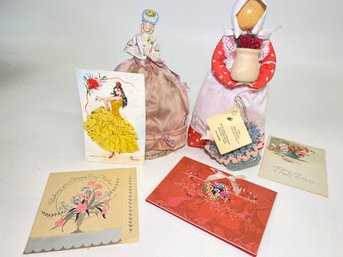 Two Vintage Dolls And Some Unused Old Greeting Cards