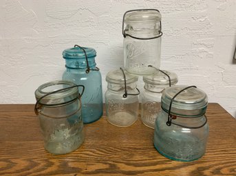 Set Of Six Vintage Glass Jars