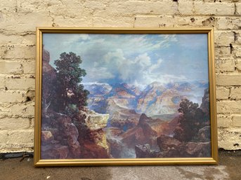 Large Printed Western Artwork With Classic Gold Frame 34 X 26 Inches