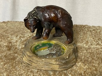 1943 Orn-A-Craft Chalkware Bear With Salmon Bowl Souvenir
