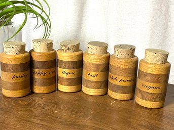 Six Cool Wooden Spice Containers With Cork