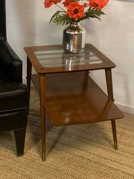 #2 Stunning Mid Century Walnut, Glass & Brass  Two Tier Side Table